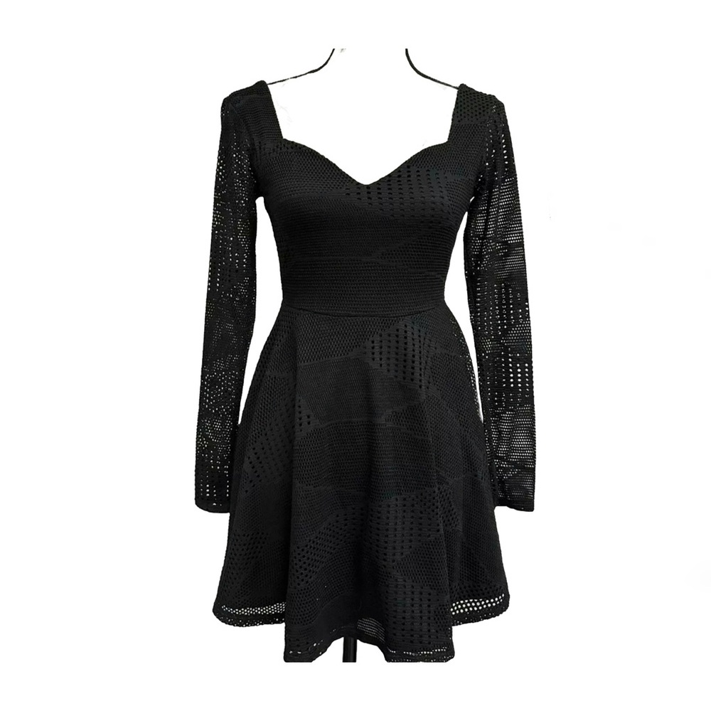 NWT Material Girl Venice Mesh Long Sleeve Black Dress Size XS
